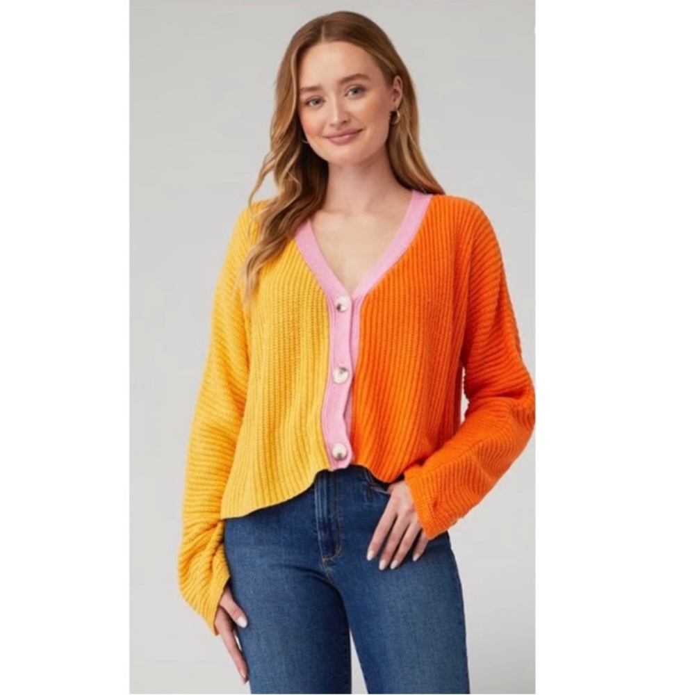 Anthropologie Line & Dot Catalina Colorblock Slouchy Ribbed Knit Cardigan Small